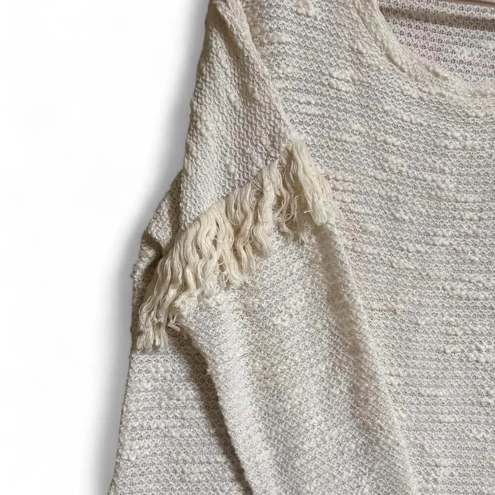 Maven West Cream Fringe Detail Drop Shoulder Sweater